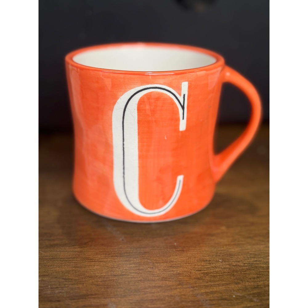 Anthropologie mug "C" Mug Hand Painted Orange